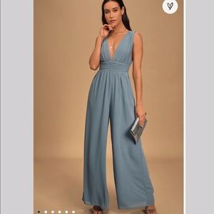 Lulus Divine Muse Slate Blue Wide-Leg Jumpsuit